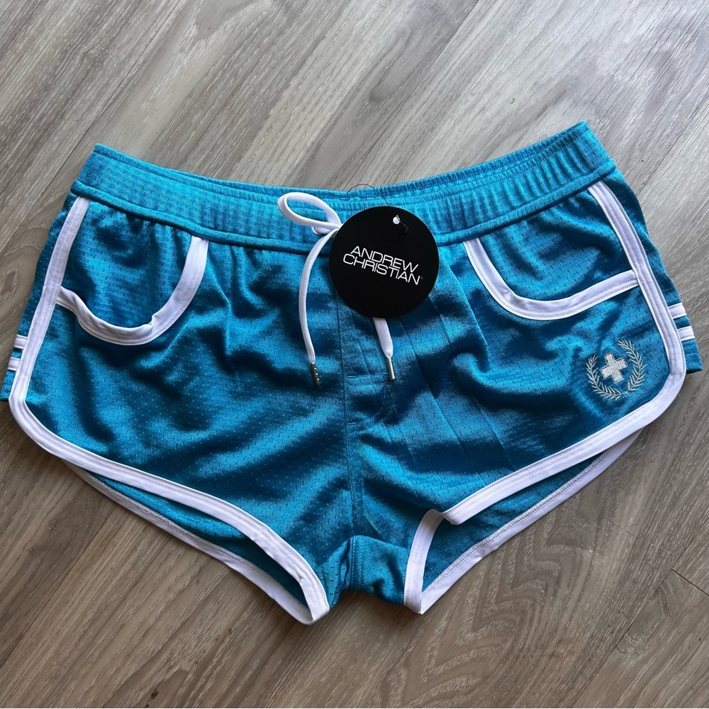 Andrew Christian | Fit Mesh Gym Sorts in Teal Blue (Small) - Picture 3 of 16